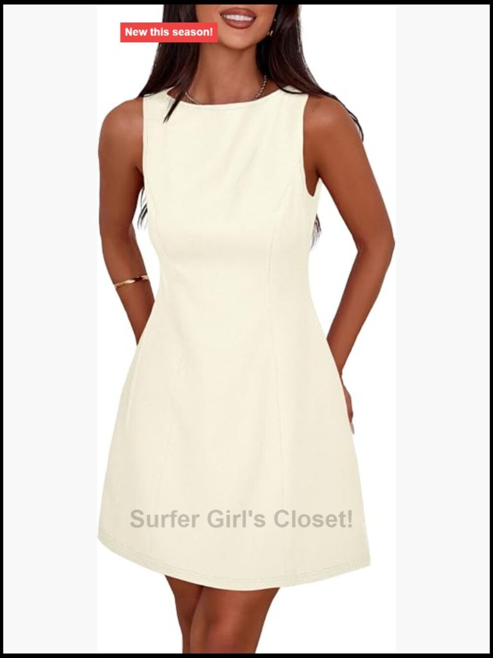 Sleeveless A-Line Mini Dress Boat Neck High Waist Lightweight Formal Summer